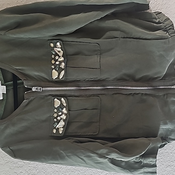 H&M conscious collection olive green jacket with gemstone pockets - Picture 3 of 5